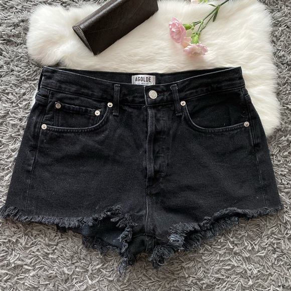 AGOLDE Ridley Short High-rise vintage denim cut-off shorts - Picture 2 of 11